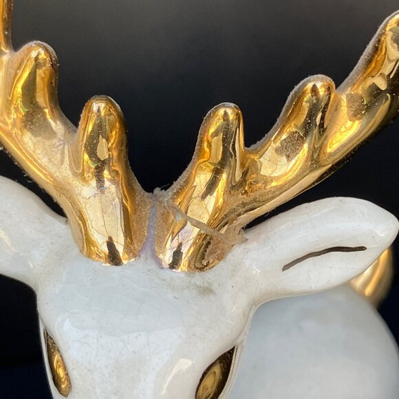 White Porcelain Reindeer With Gold Horns - Set of 3** - Picture 16 of 16